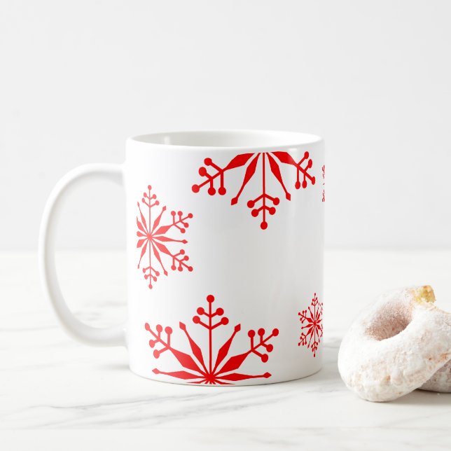Caneca De Café Festivo com flocos de neve vermelhos. (Com Donut)