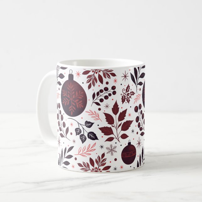 Caneca De Café Festivo inverno Vermelho e Negro Natal (Frente Esquerda)