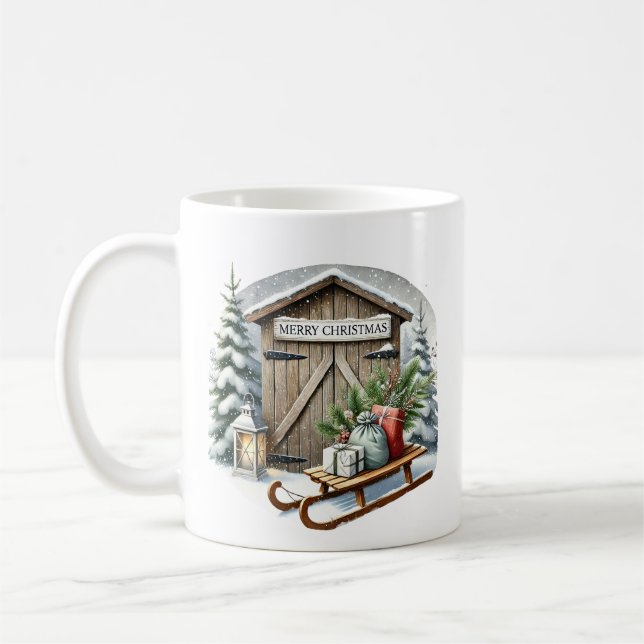Caneca De Café Festivo Natal País barbeador adiciona monograma (Esquerda)