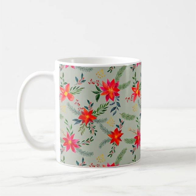 Caneca De Café Festivo Red Poinsettia Natal Floral (Esquerda)