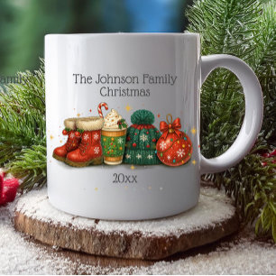 Caneca De Café Festivo Winter Boots Hats Family Christmas