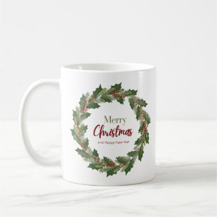 Caneca De Café Festivo Wreath e Script   Bagaço de Natal