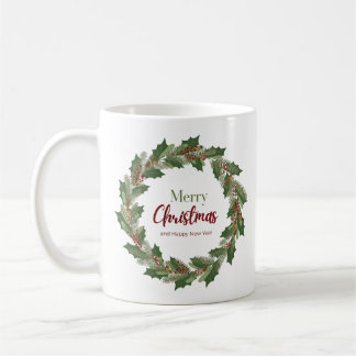 Caneca De Café Festivo Wreath e Script | Bagaço de Natal