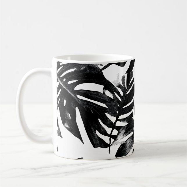 Caneca De Café 🖤 Feuillage Tropical Noir et Blanc 🌿 (Esquerda)
