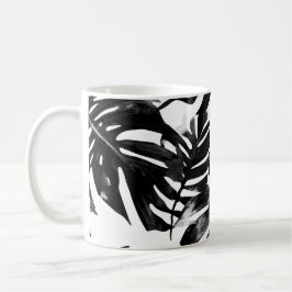 Caneca De Café 🖤 Feuillage Tropical Noir et Blanc 🌿