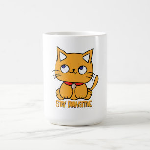 Caneca De Café Ficar Pawsitivo Desenho Animado de Gato Engraçado