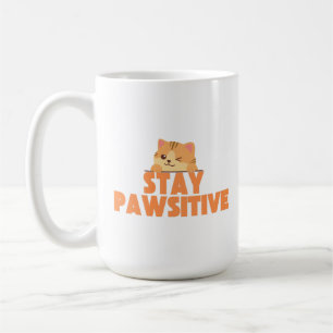 Caneca De Café Ficar Pawsitivo Design de Gato Fofo Piscando