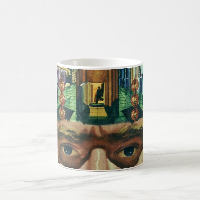 Caneca De Café Ficção científica retrô, cérebro alienígena em lab (Centro)