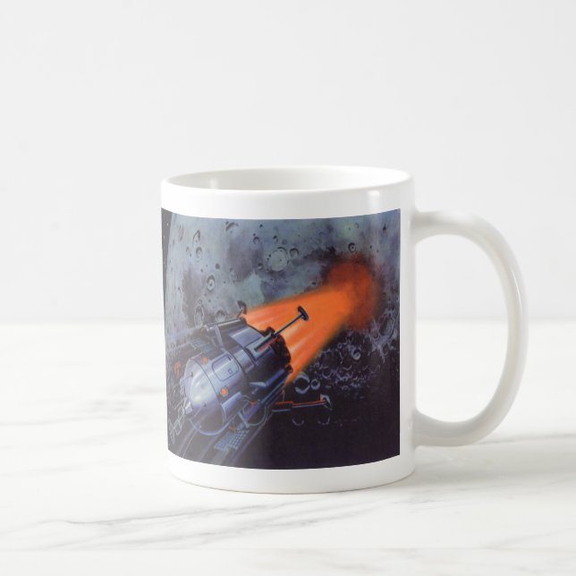 Caneca De Café Ficção científica retrô, foguete lunar decolando (Direita)