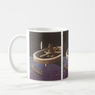 Caneca De Café Ficção científica vintage, estação espacial com pl