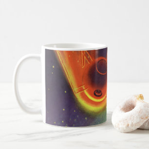 Caneca De Café Ficção Científica Vintage, Foguete Brilhante no Es