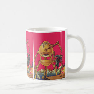 Caneca De Café Ficção Científica Vintage Robô Alien Captura Homem