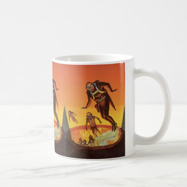 Caneca De Café Ficha científica em vintage, Aliens Sci Fi em vulc (Direita)