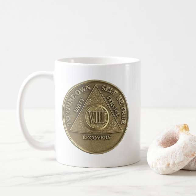 Caneca De Café Ficha de Moeda de 8 Anos de Sobriedade Feliz Anive (Com Donut)