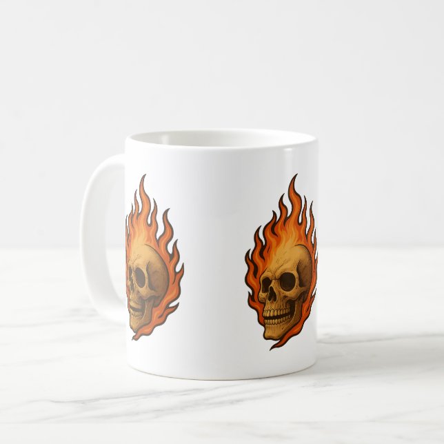 Caneca De Café Fiery Skull Bold Halloween Energy (Frente Esquerda)
