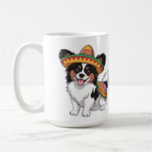 Fiesta Papillon Dog Vestindo Sombrero e Sarape