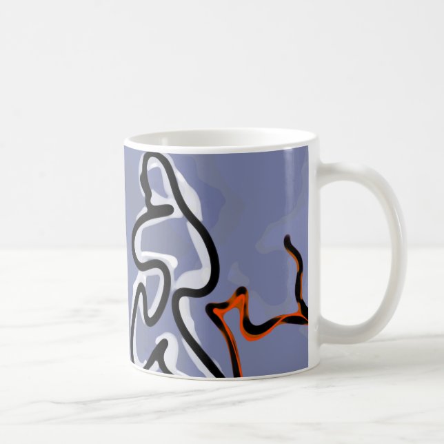 Caneca De Café Figura com Felino: Azul Abstrato, Laranja, Preto e (Direita)
