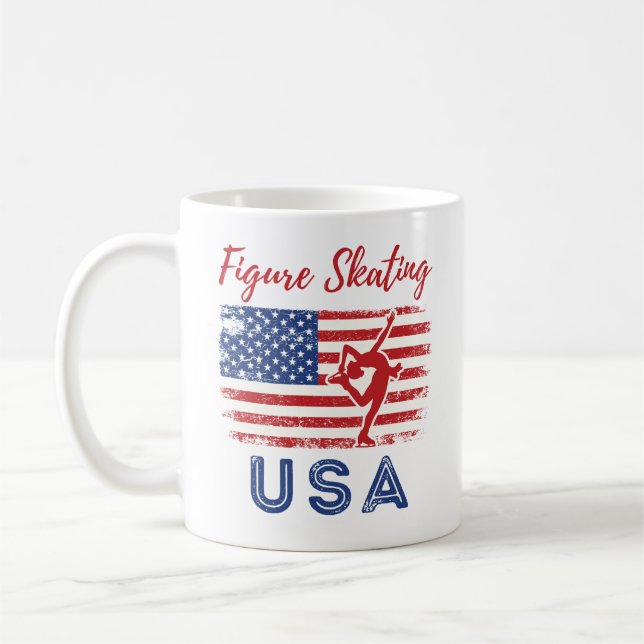 Caneca De Café Figura Skater USA Flag Ice Skater (Esquerda)