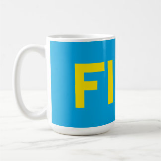 Caneca De Café FIKA Amarelo e Azul Negrito