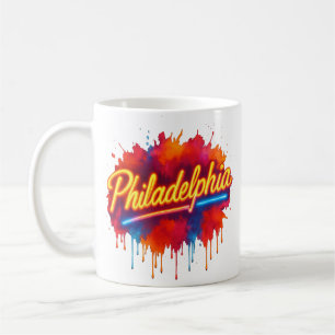Caneca De Café Filadélfia Neon Street Art - Cor Negrito