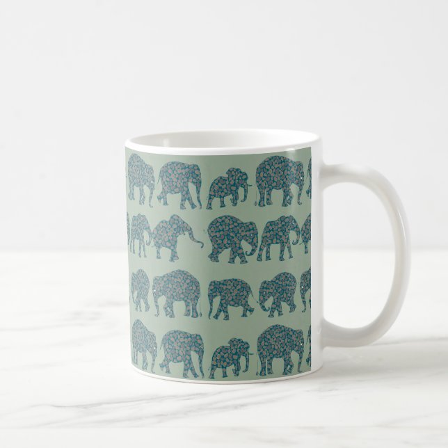 Caneca De Café Filas de Paisley Elephants em Sage Green Coffee Mu (Direita)
