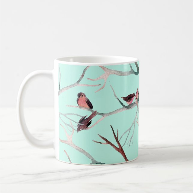 Caneca De Café Fileiras de Árvores de Aves do inverno (Esquerda)