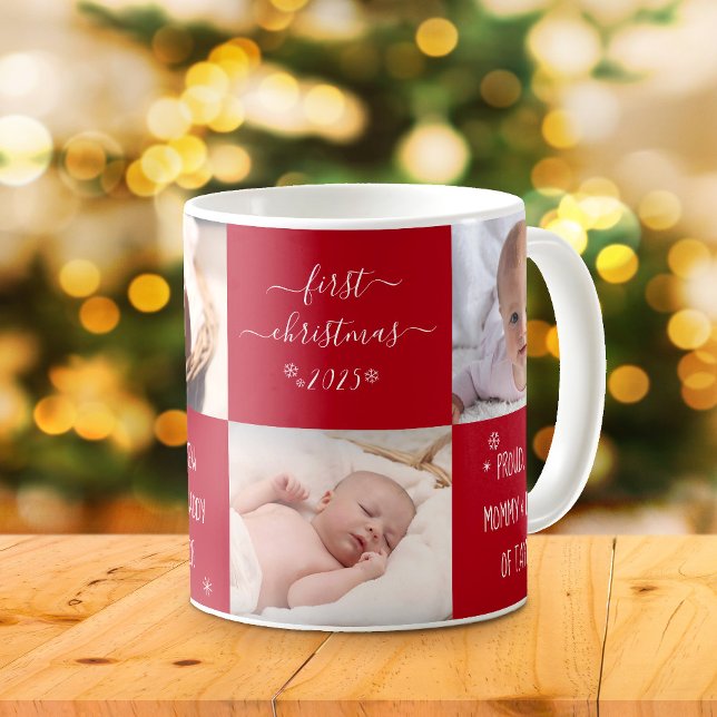 Caneca De Café Filha Primeiro Natal Novo Mãe Pai 4 Fotografia Per (Criador carregado)