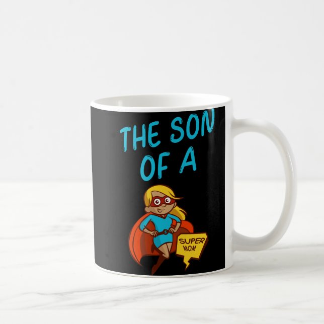Caneca De Café Filho do Super MoM Blue Text Female Clip (Direita)