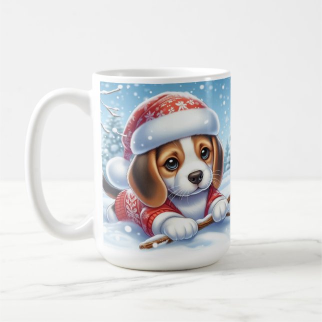 Caneca De Café Filhote de Beagle Adorável com Roupa de Natal  (Esquerda)