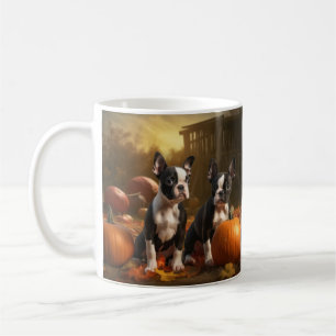Caneca De Café Filhote de Boston Terrier Outono Prazer Abóbora