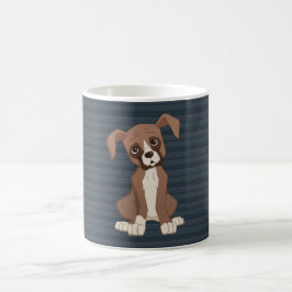 Caneca De Café Filhote de Boxer em Fundo Azul-Marinho com Padrão