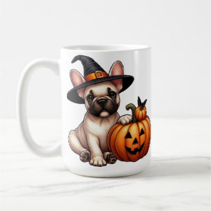 Caneca De Café Filhote de Bulldog Francês em Chapéu de Bruxa com