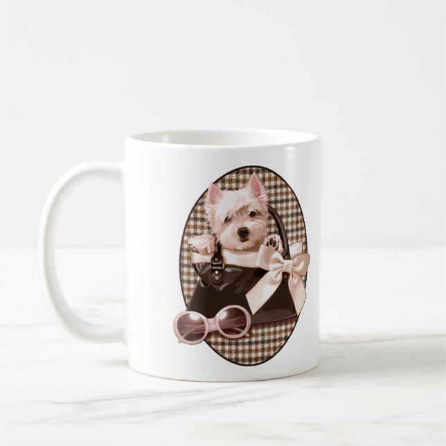 Caneca De Café Filhote de cachorro de Houndstooth Westie (Esquerda)