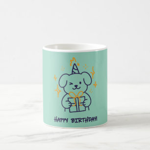 Caneca De Café Filhote de Cachorro Feliz Aniversário Arte Retro d