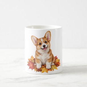 Caneca De Café Filhote de Corgi em Folhas de Outono