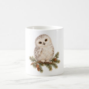 Caneca De Café Filhote de Coruja da Neve em uma Árvore de Abeto