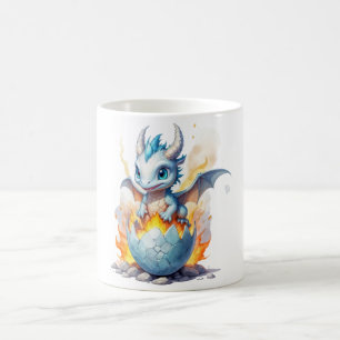 Caneca De Café Filhote de Dragão Azul Fogo de Gelo Fantasia