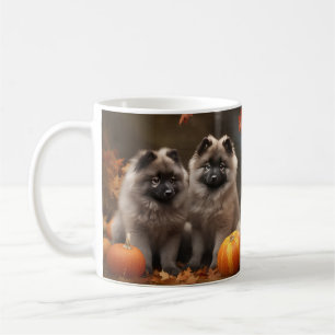Caneca De Café Filhote de Keeshond Outono Prazer Abóbora
