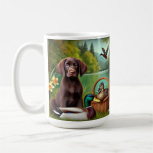 Caneca De Café Filhote de Labrador Chocolate ao lado de um Lago c