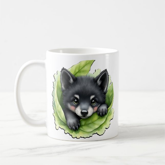 Caneca De Café Filhote de lobo no verde: (Esquerda)