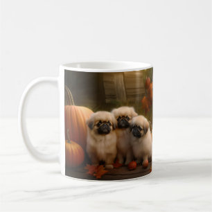 Caneca De Café Filhote de Pequinês Outono Prazer Abóbora