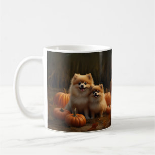 Caneca De Café Filhote de Pomerânia Delícia de Outono Abóbora