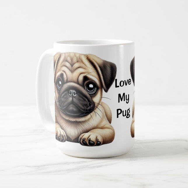 Caneca De Café Filhote de Pug (Frente Esquerda)
