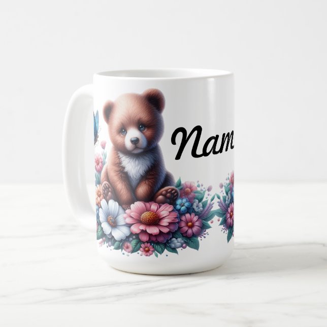 Caneca De Café Filhote de Urso Bonitinho Floresta Fauna  (Frente Esquerda)