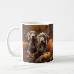 Caneca De Café Filhote de Weimaraner Outono Prazer Abóbora