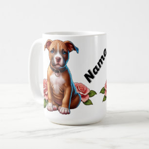 Caneca De Café Filhote Marrom Fofo com Rosas