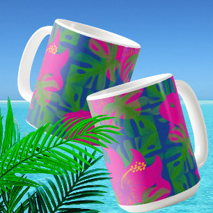 Caneca De Café Filodendro Hibisco Tropical