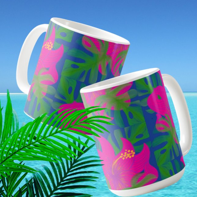 Caneca De Café Filodendro Hibisco Tropical  (Some Kona coffee this morning?)