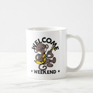 Caneca De Café Fim de Semana Bem-vindo com Macaco e Violão