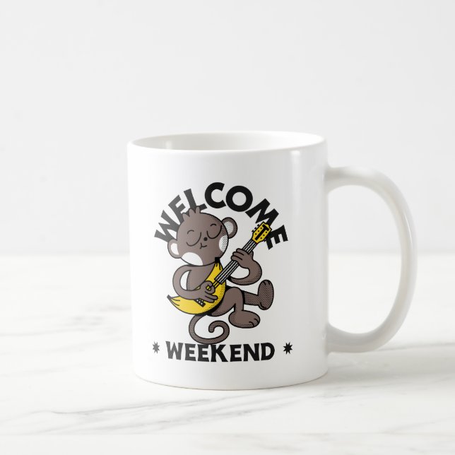 Caneca De Café Fim de Semana Bem-vindo com Macaco e Violão (Direita)